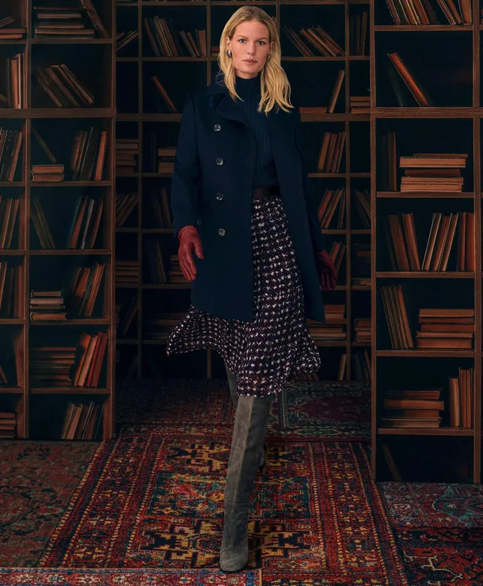 Women Brushed Wool DoubleBreasted Coat Navy Brooks Brothers Coats and Jackets