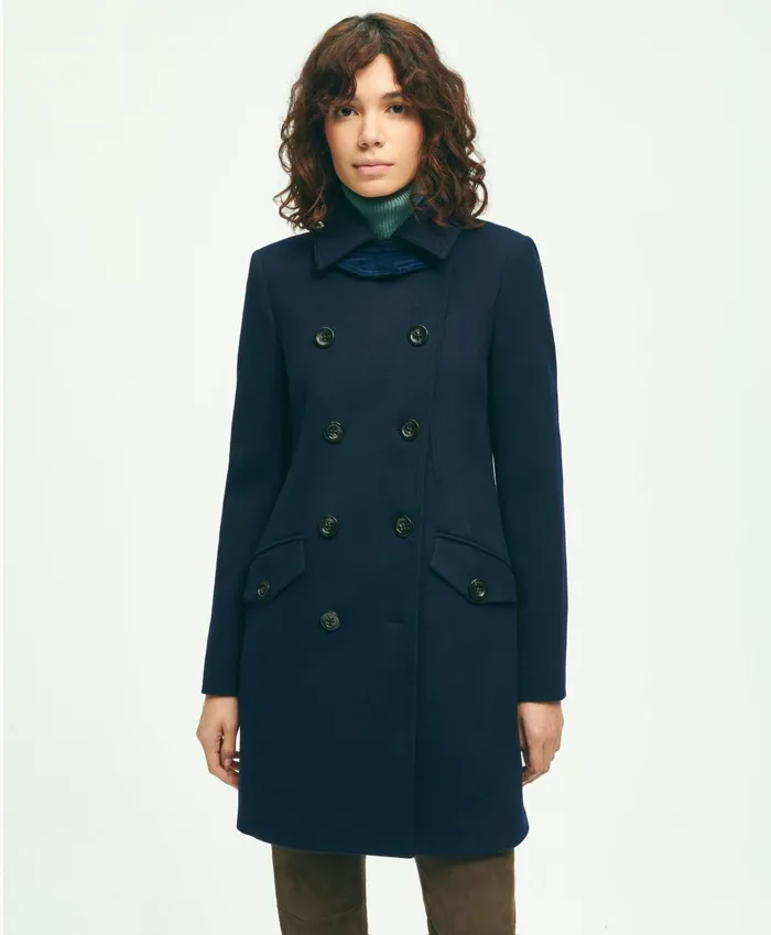Women Brushed Wool DoubleBreasted Coat Navy Brooks Brothers Coats and Jackets