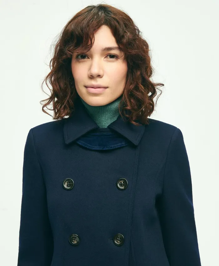 Women Brushed Wool DoubleBreasted Coat Navy Brooks Brothers Coats and Jackets