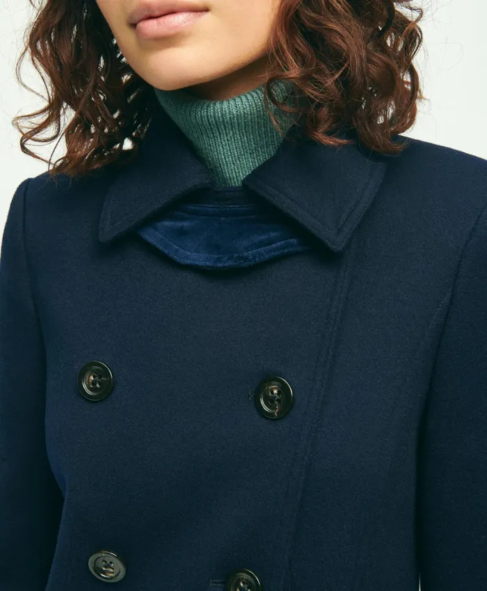 Women Brushed Wool DoubleBreasted Coat Navy Brooks Brothers Coats and Jackets