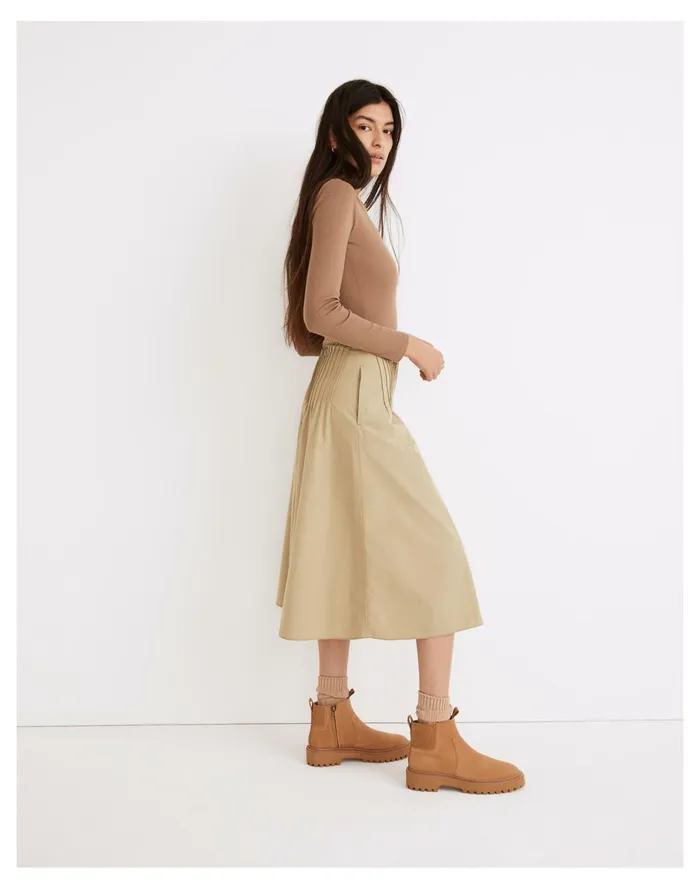 Women Button Front Pintuck Midi Skirt Muted Olive Madewell Skirts Women Button Front Pintuck Midi Skirt Muted Olive Madewell Skirts