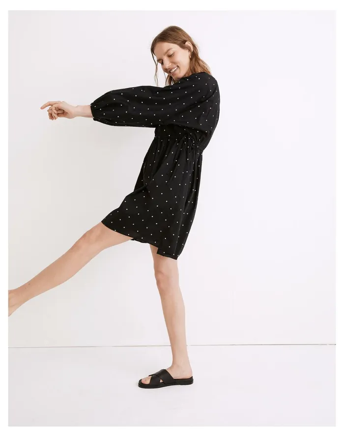 Women Button Front Tie Waist Mini Dress In Square Spot True Black Madewell Dresses Women Button Front Tie Waist Mini Dress In Square Spot True Black Madewell Dresses