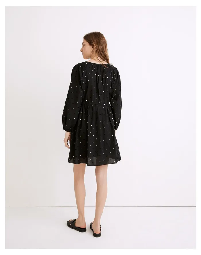 Women Button Front Tie Waist Mini Dress In Square Spot True Black Madewell Dresses Women Button Front Tie Waist Mini Dress In Square Spot True Black Madewell Dresses