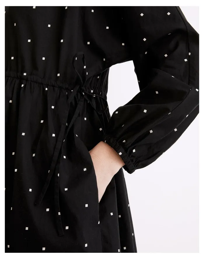 Women Button Front Tie Waist Mini Dress In Square Spot True Black Madewell Dresses Women Button Front Tie Waist Mini Dress In Square Spot True Black Madewell Dresses