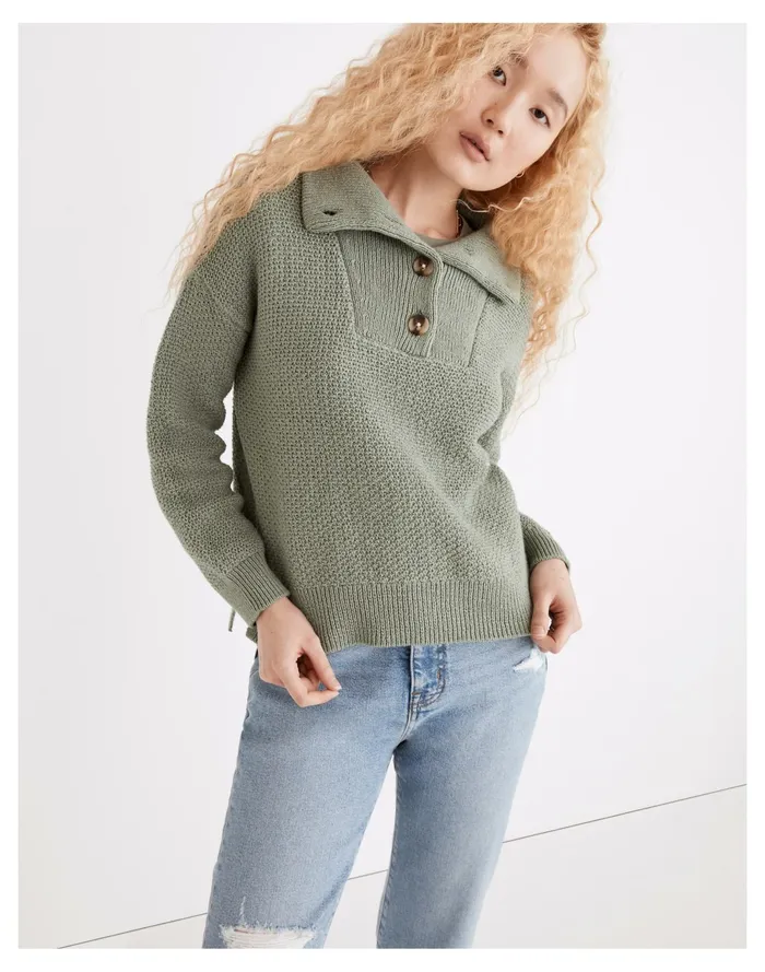 Women Canby Button Mockneck Sweater Frosted Willow Madewell Sweaters