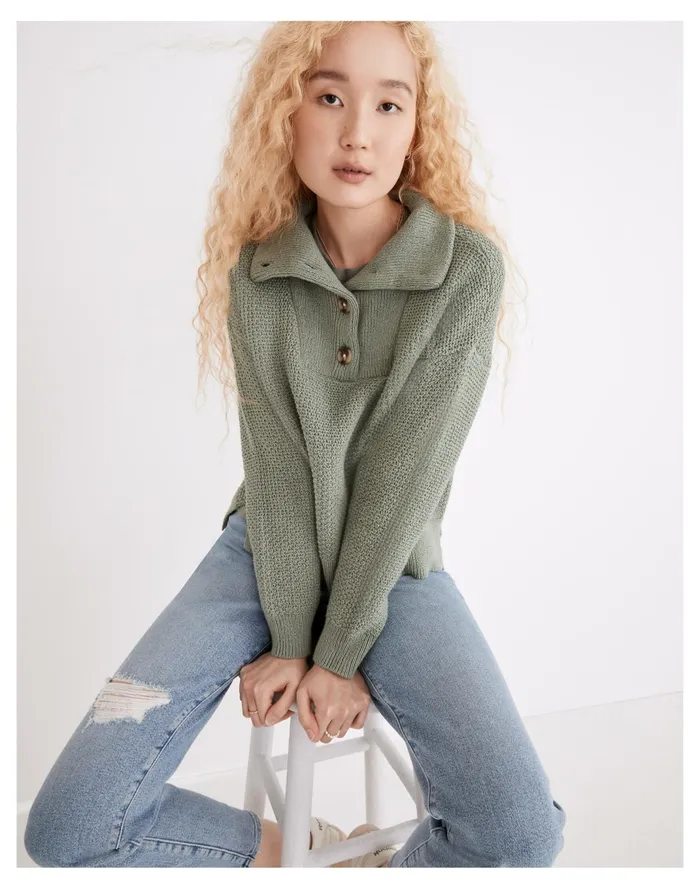 Women Canby Button Mockneck Sweater Frosted Willow Madewell Sweaters Women Canby Button Mockneck Sweater Frosted Willow Madewell Sweaters