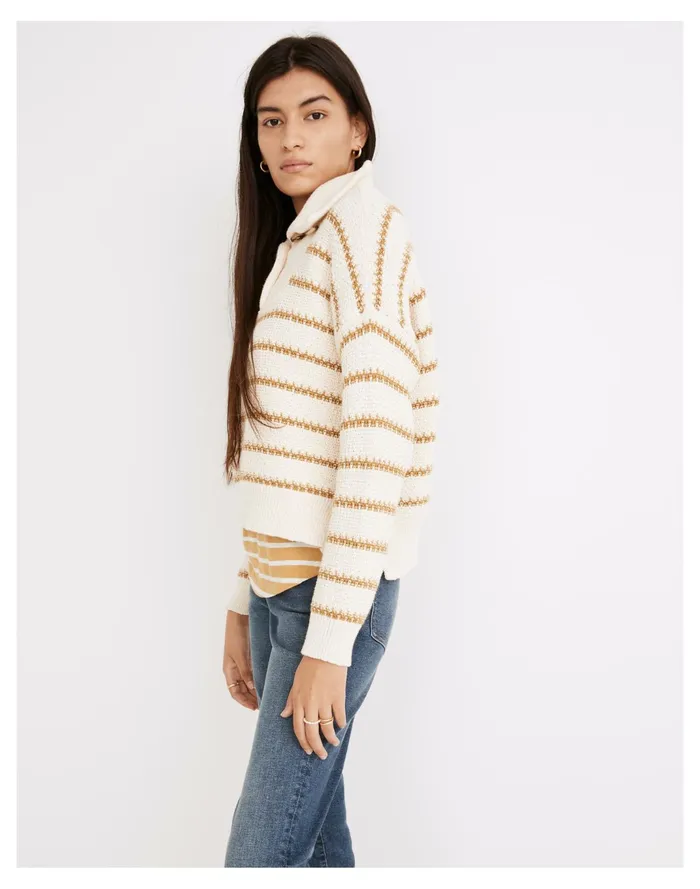 Women Canby Button Mockneck Sweater In Stripe Antique Cream Madewell Sweaters Women Canby Button Mockneck Sweater In Stripe Antique Cream Madewell Sweaters