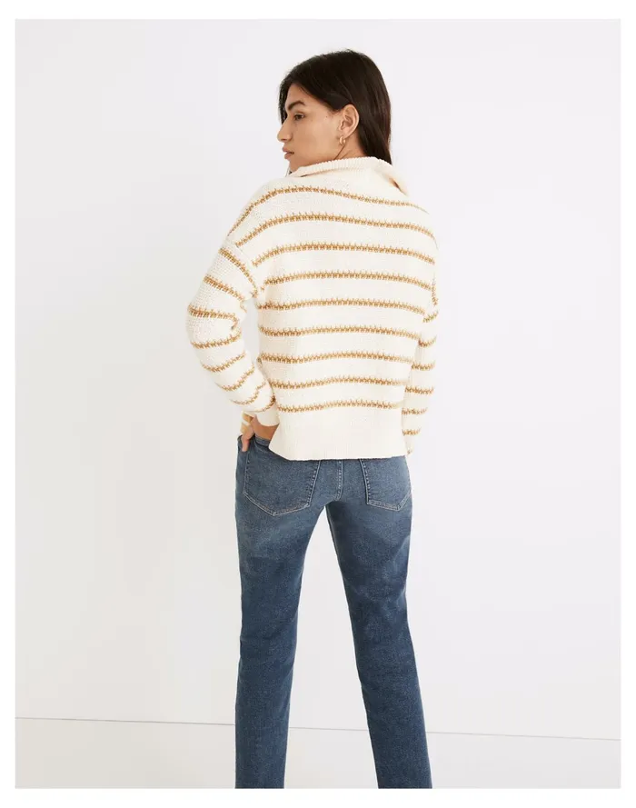 Women Canby Button Mockneck Sweater In Stripe Antique Cream Madewell Sweaters Women Canby Button Mockneck Sweater In Stripe Antique Cream Madewell Sweaters