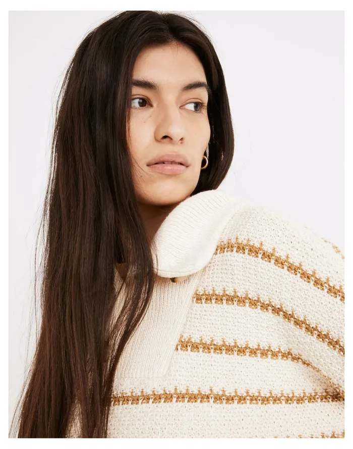 Women Canby Button Mockneck Sweater In Stripe Antique Cream Madewell Sweaters Women Canby Button Mockneck Sweater In Stripe Antique Cream Madewell Sweaters