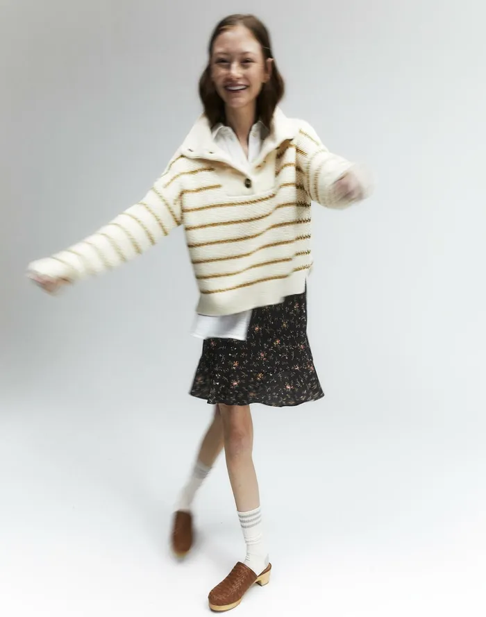 Women Canby Button Mockneck Sweater In Stripe Antique Cream Madewell Sweaters Women Canby Button Mockneck Sweater In Stripe Antique Cream Madewell Sweaters