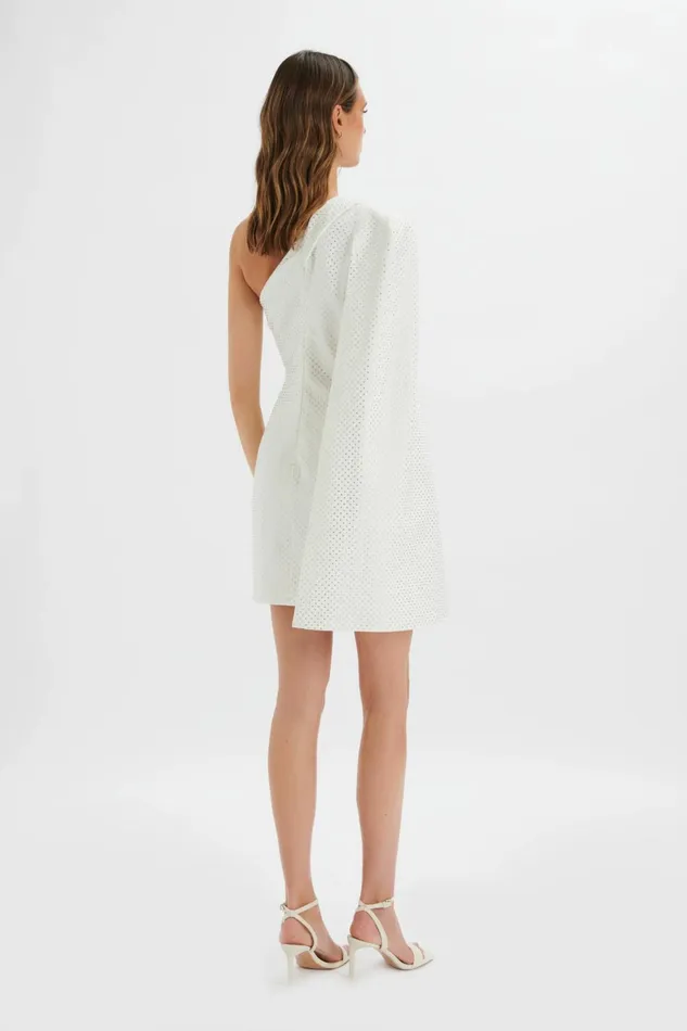 Women Cape Dresses Lavish Alice MARCY Crystal Embellished One Shoulder Cape Blazer Dress In White White Women Cape Dresses Lavish Alice MARCY Crystal Embellished One Shoulder Cape Blazer Dress In White White