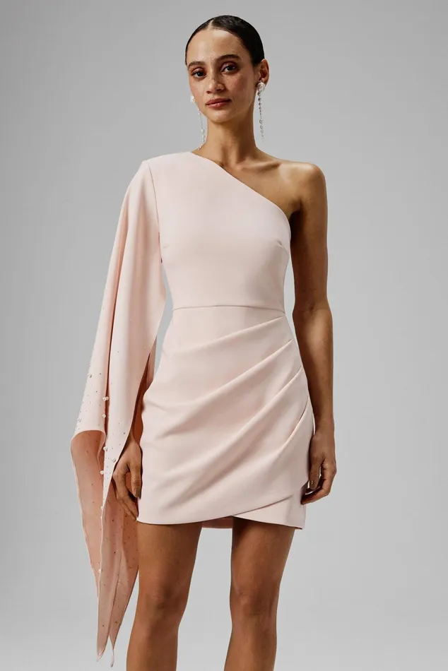 Women Cape Dresses Lavish Alice REMI One Shoulder Embellished Cape Mini Dress In Blush Pink Blush Pink Women Cape Dresses Lavish Alice REMI One Shoulder Embellished Cape Mini Dress In Blush Pink Blush Pink
