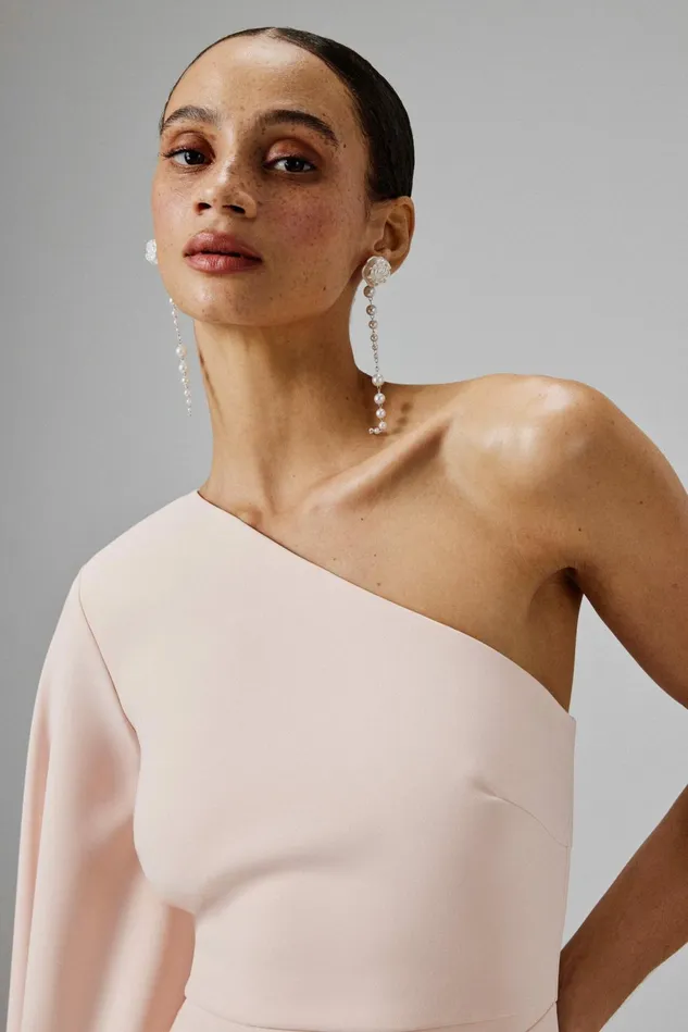Women Cape Dresses Lavish Alice REMI One Shoulder Embellished Cape Mini Dress In Blush Pink Blush Pink