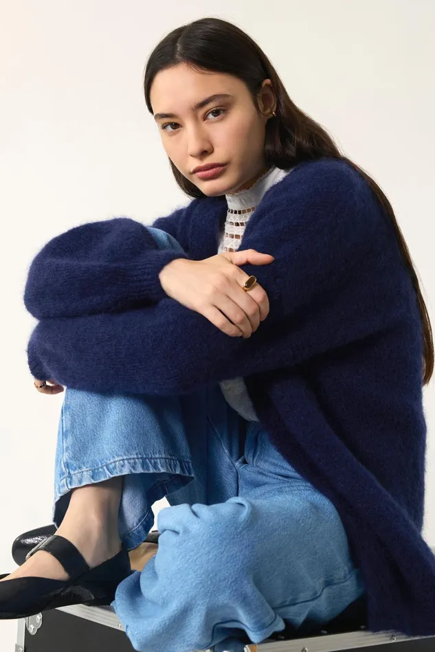 Women Cardigan Altea Marine Gilet Mohair Bleu Marine Des Petits Hauts Jumpers and Cardigans
