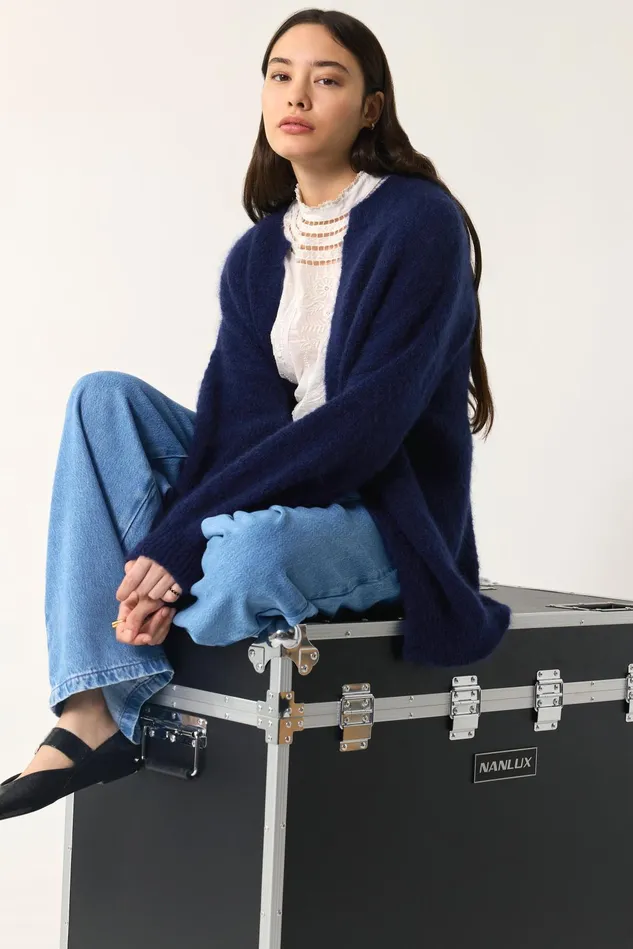 Women Cardigan Altea Marine Gilet Mohair Bleu Marine Des Petits Hauts Jumpers and Cardigans