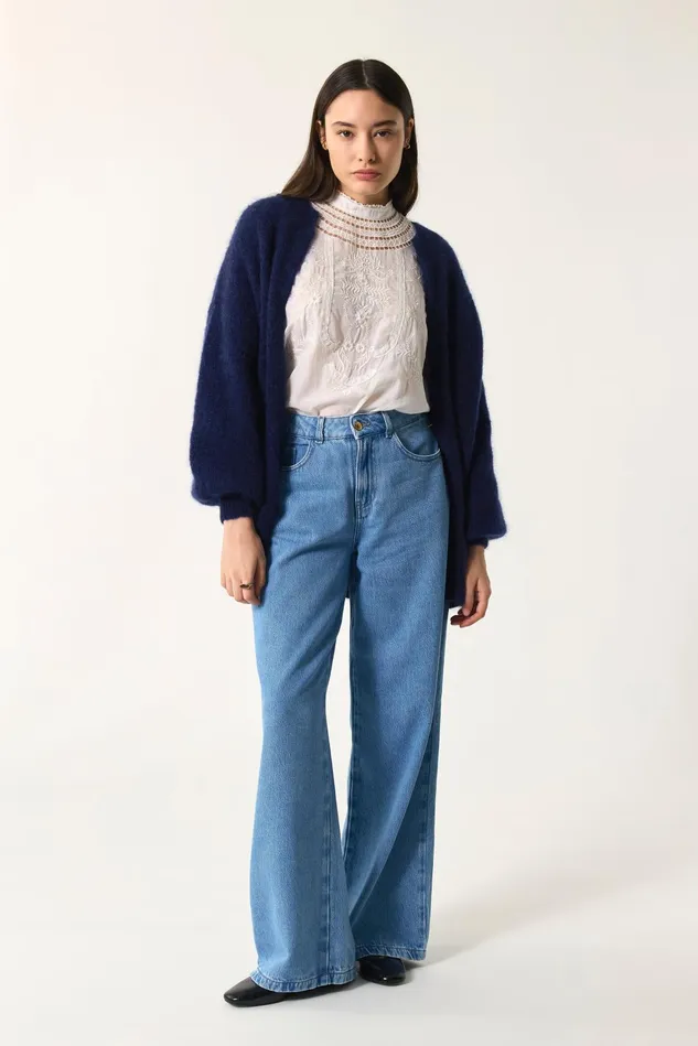 Women Cardigan Altea Marine Gilet Mohair Bleu Marine Des Petits Hauts Jumpers and Cardigans