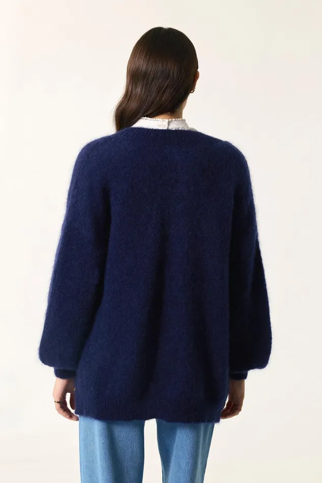 Women Cardigan Altea Marine Gilet Mohair Bleu Marine Des Petits Hauts Jumpers and Cardigans