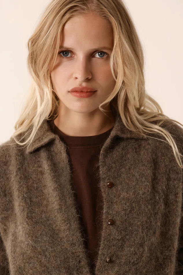 Women Cardigan Anouk Galet Gilet Alpaga Superfine Gris Beige Des Petits Hauts Jumpers and Cardigans