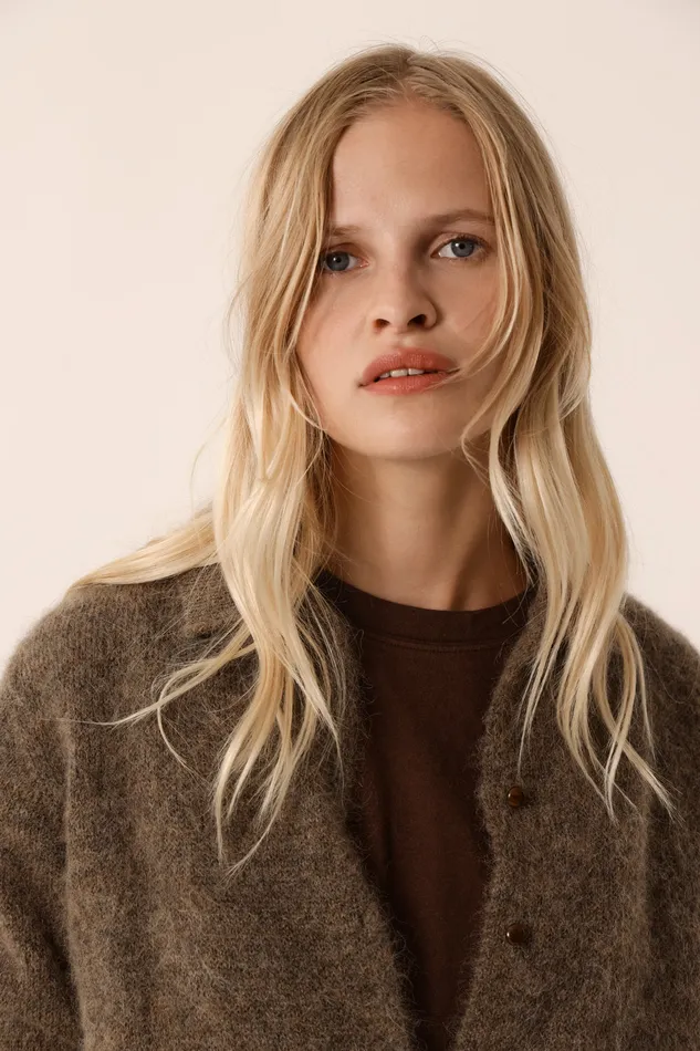 Women Cardigan Anouk Galet Gilet Alpaga Superfine Gris Beige Des Petits Hauts Jumpers and Cardigans