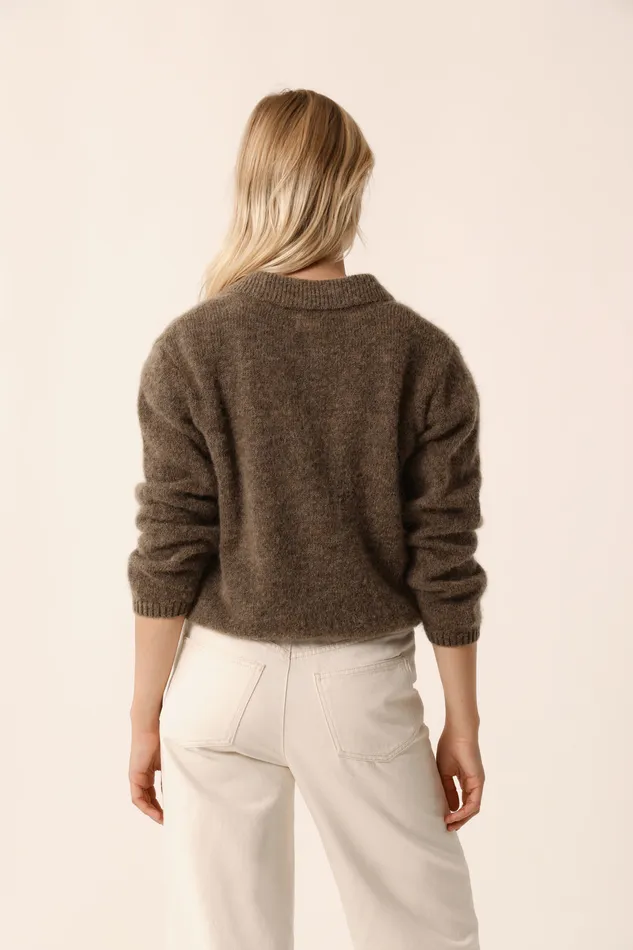Women Cardigan Anouk Galet Gilet Alpaga Superfine Gris Beige Des Petits Hauts Jumpers and Cardigans