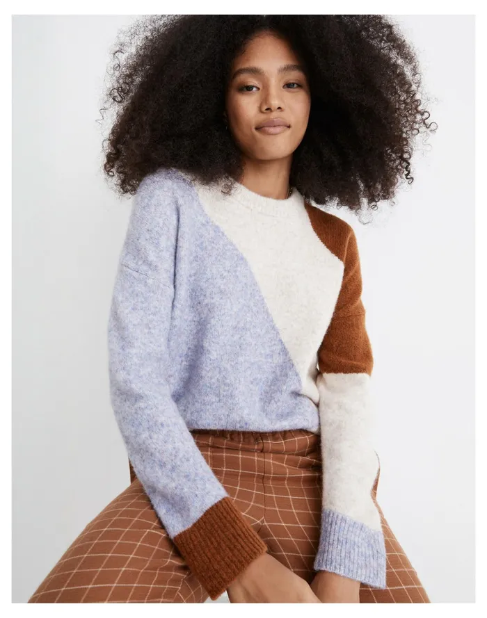 Women Cedarbrook Pullover Sweater In Colorblock Heather Chalk Madewell Sweaters
