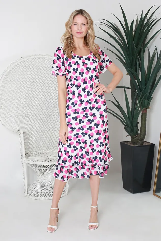 Women Cerise Julianna Abstract Spot Tiered Midi Dress Roman Occasionwear