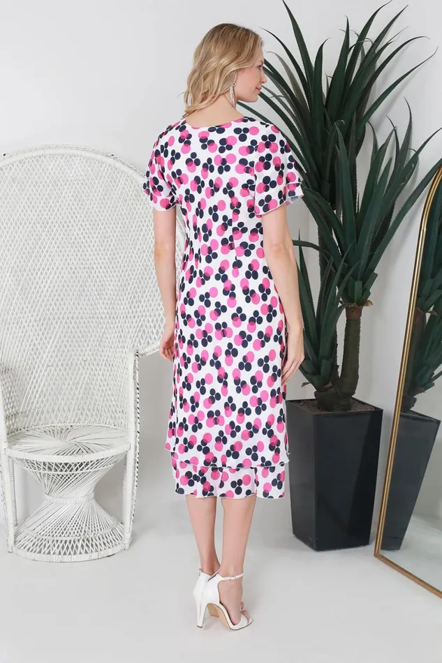 Women Cerise Julianna Abstract Spot Tiered Midi Dress Roman Occasionwear