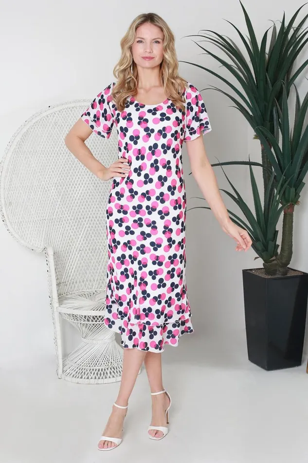 Women Cerise Julianna Abstract Spot Tiered Midi Dress Roman Occasionwear