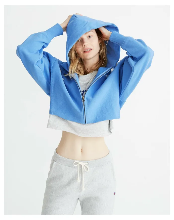 Women Champion Reverse Weave Cropped Full Zip Hoodie Sweatshirt Bright Blue Madewell Sweatshirts and Sweatpants Women Champion Reverse Weave Cropped Full Zip Hoodie Sweatshirt Bright Blue Madewell Sweatshirts and Sweatpants
