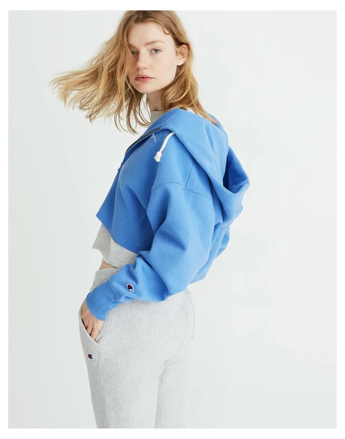 Women Champion Reverse Weave Cropped Full Zip Hoodie Sweatshirt Bright Blue Madewell Sweatshirts and Sweatpants Women Champion Reverse Weave Cropped Full Zip Hoodie Sweatshirt Bright Blue Madewell Sweatshirts and Sweatpants