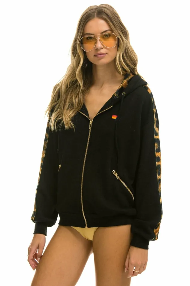 Women CHEETAH STRIPE RELAXED ZIP HOODIE WITH POCKETS 8211 BLACK CHEETAH Aviator Nation Hoodies Women CHEETAH STRIPE RELAXED ZIP HOODIE WITH POCKETS 8211 BLACK CHEETAH Aviator Nation Hoodies
