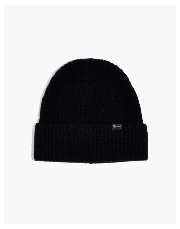 Women Chunky Merino Wool Cuffed Beanie True Black Madewell Hats