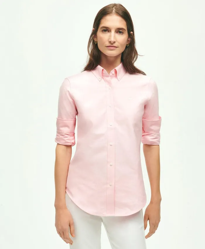 Women ClassicFit Cotton Oxford Shirt Pink Brooks Brothers Blouses and Shirts