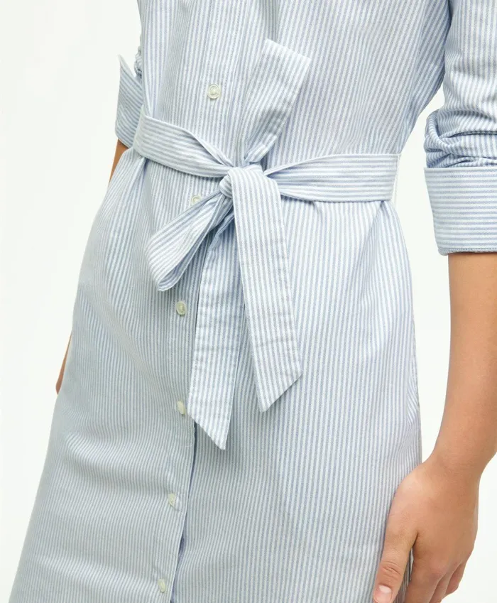 Women Classic Fit Cotton Oxford Stripe Shirt Dress Blue Brooks Brothers Dresses