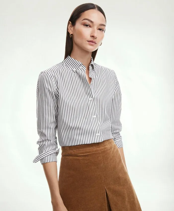Women Classic Fit Stretch Supima Cotton NonIron Bengal Stripe Dress Shirt Black Brooks Brothers Blouses and Shirts Women Classic Fit Stretch Supima Cotton NonIron Bengal Stripe Dress Shirt Black Brooks Brothers Blouses and Shirts