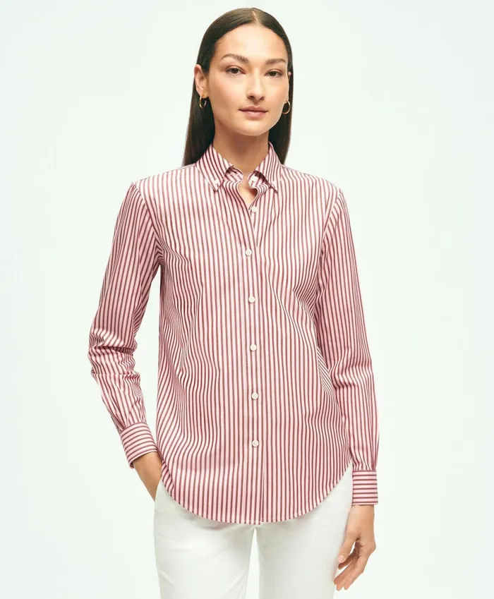 Women Classic Fit Stretch Supima Cotton NonIron Striped Dress Shirt Pinkburgundy Brooks Brothers Blouses and Shirts Women Classic Fit Stretch Supima Cotton NonIron Striped Dress Shirt Pinkburgundy Brooks Brothers Blouses and Shirts