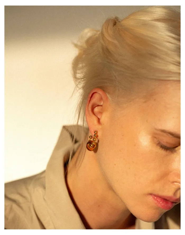 Women CLED 24K Gold Plated Donut Ball Hoop Earrings Light Brown Madewell Earrings Women CLED 24K Gold Plated Donut Ball Hoop Earrings Light Brown Madewell Earrings