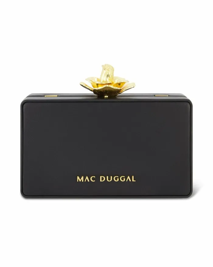 Women Clutches Mac Duggal Gold Rose Mini Black Nappa Leather Box Clutch Black