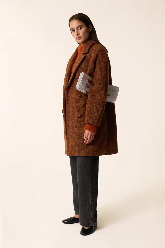 Women Coat Yamani Volta Manteau Laine Marron Orange Des Petits Hauts Coats and Jackets