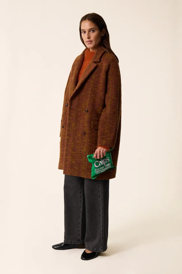 Women Coat Yamani Volta Manteau Laine Marron Orange Des Petits Hauts Coats and Jackets