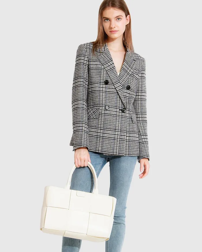 Women Coats and Jackets Belle and Bloom Piccadilly Wool Blend Plaid Blazer 8211 Grey