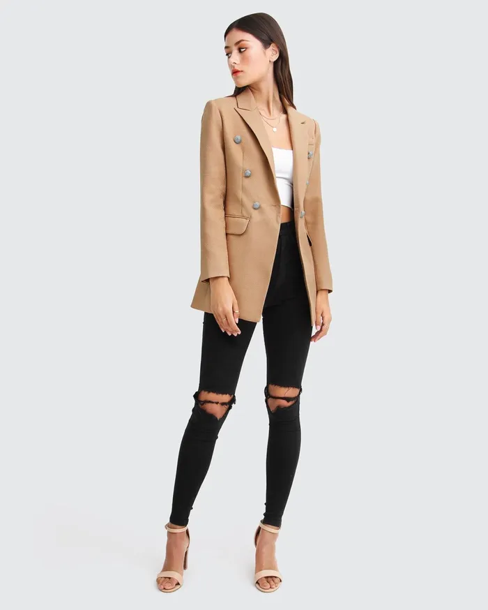 Women Coats and Jackets Belle and Bloom Princess Polina Textured Weave Blazer 8211 Camel