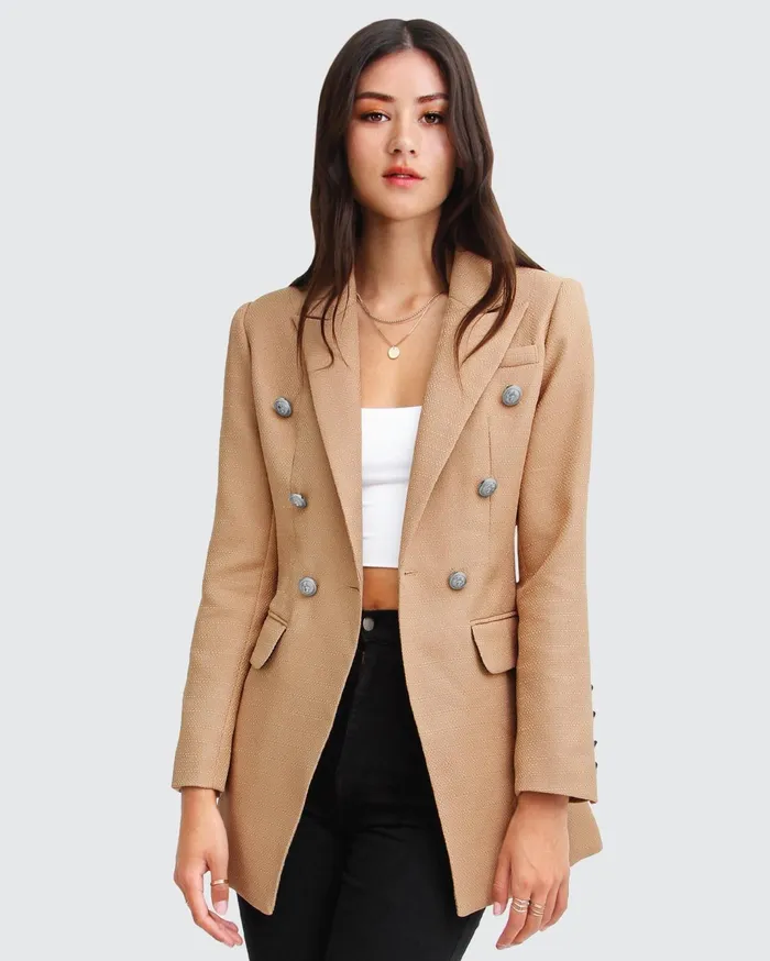 Women Coats and Jackets Belle and Bloom Princess Polina Textured Weave Blazer 8211 Camel