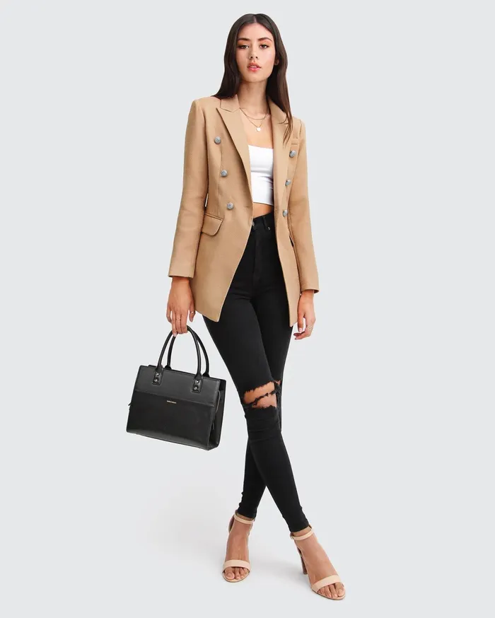 Women Coats and Jackets Belle and Bloom Princess Polina Textured Weave Blazer 8211 Camel