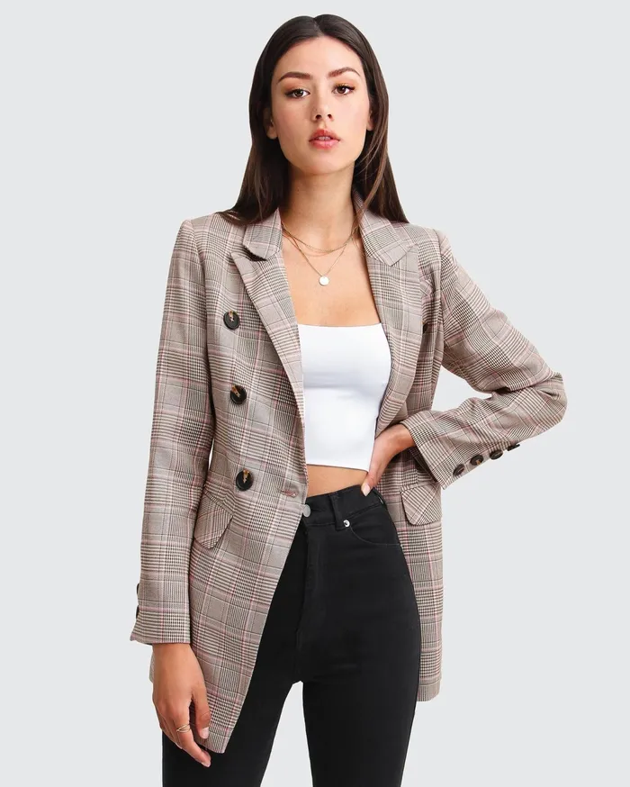 Women Coats and Jackets Belle and Bloom Too Cool For Work Plaid Blazer 8211 Brown
