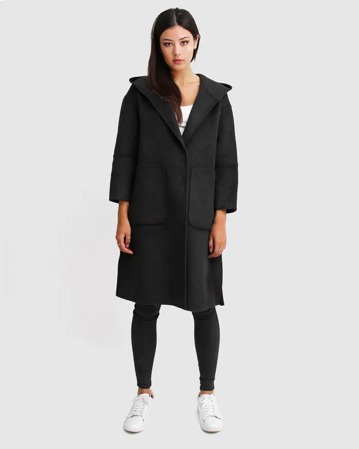 Women Coats and Jackets Belle and Bloom Walk This Way Wool Blend Oversized Coat 8211 Black