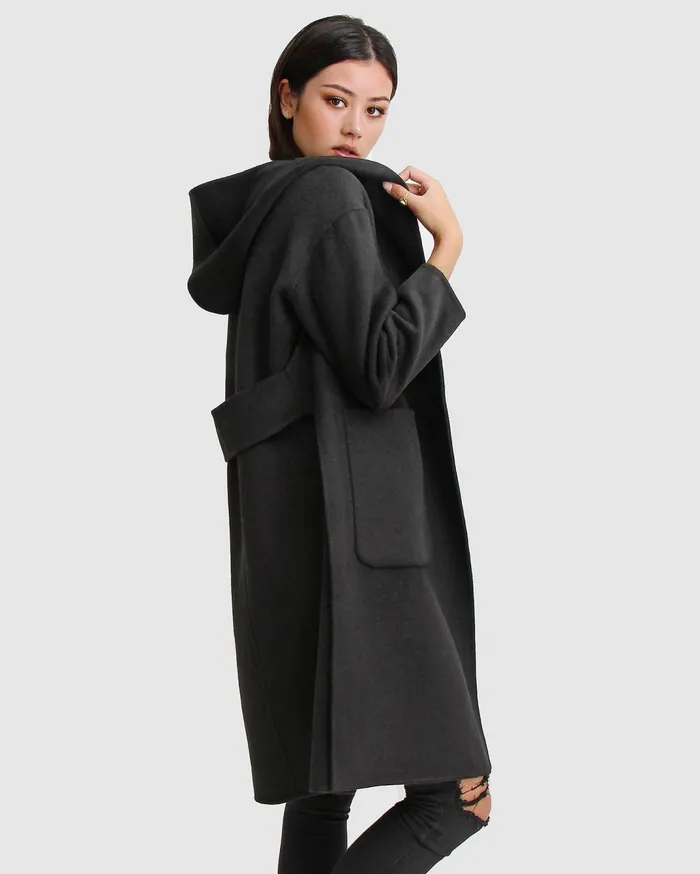 Women Coats and Jackets Belle and Bloom Walk This Way Wool Blend Oversized Coat 8211 Black
