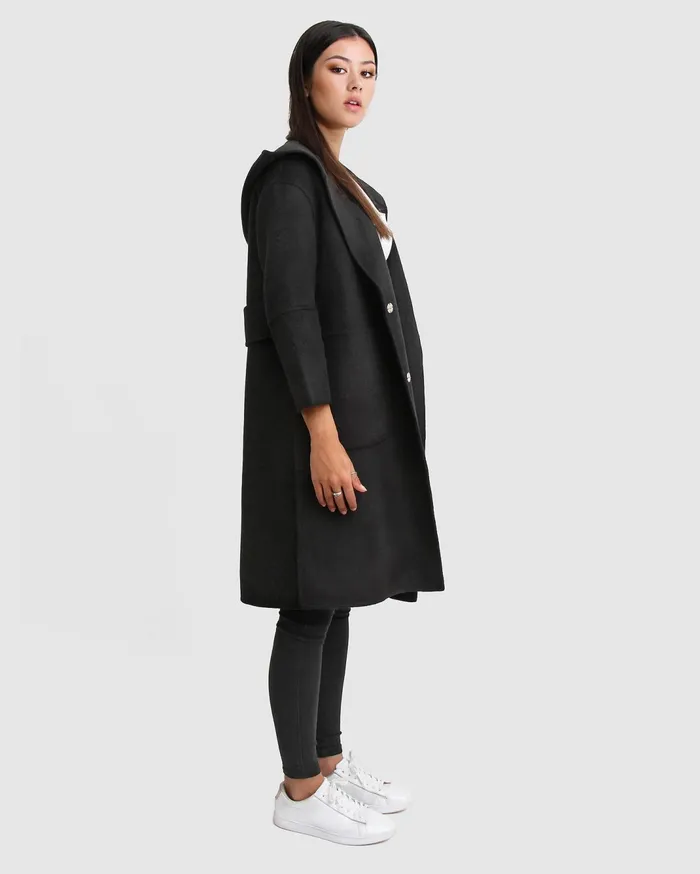 Women Coats and Jackets Belle and Bloom Walk This Way Wool Blend Oversized Coat 8211 Black