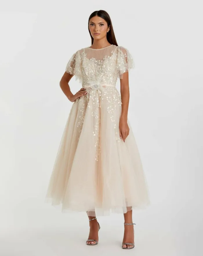 Women Cocktail Dresses Mac Duggal Embellished Flutter Sleeve Bow Waist A Line Dress Nude Women Cocktail Dresses Mac Duggal Embellished Flutter Sleeve Bow Waist A Line Dress Nude