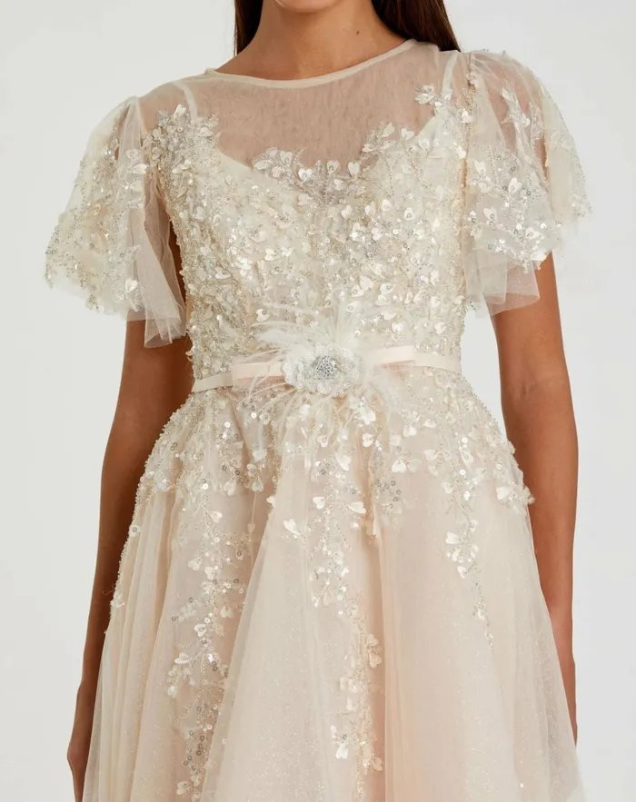 Women Cocktail Dresses Mac Duggal Embellished Flutter Sleeve Bow Waist A Line Dress Nude Women Cocktail Dresses Mac Duggal Embellished Flutter Sleeve Bow Waist A Line Dress Nude